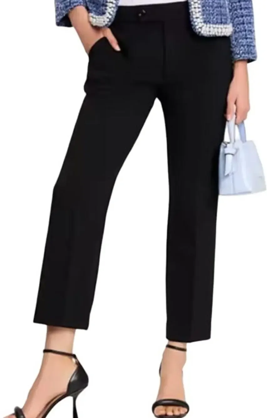 Kate Spade Kick Flare Pants Mid Rise Cropped Zip Fly Twill Black Career 12 NWT
